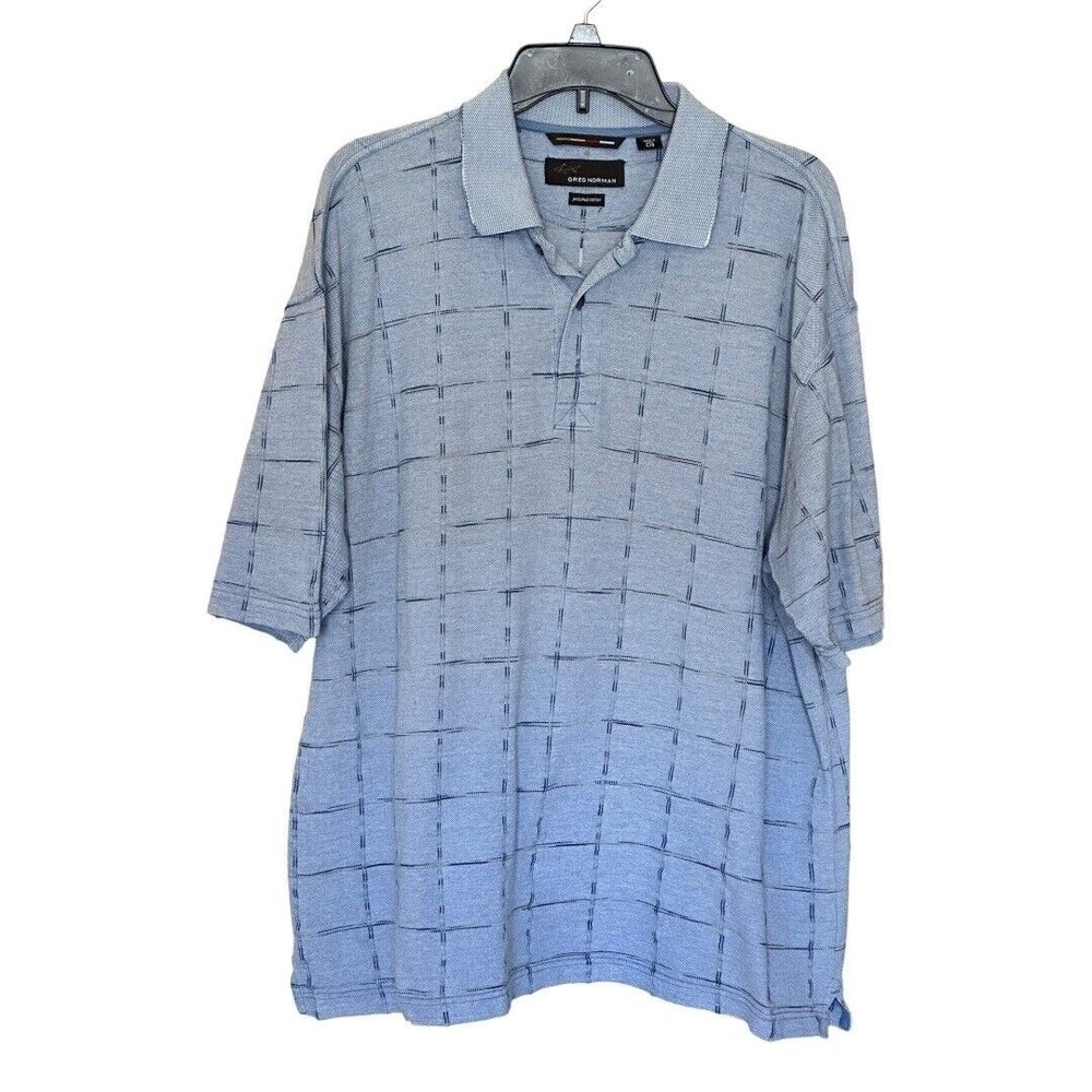 Greg Norman Sz Large Blue Golf Polo Shirt Polished Cotton